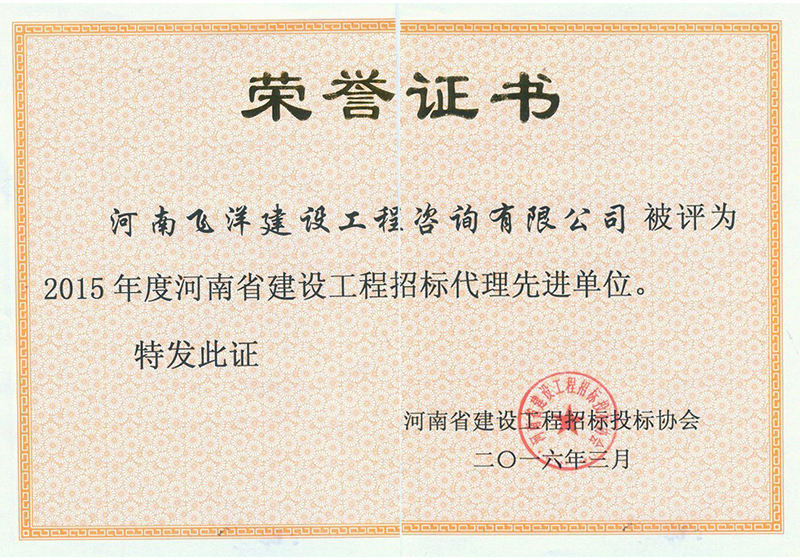 2015年度省建設工程招標代理先進